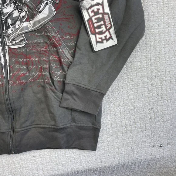 NWT MMA Elite Hoodie Gray Full Zip Up Small Y2K Goth Skull Punk Affliction Style - Picture 6 of 16